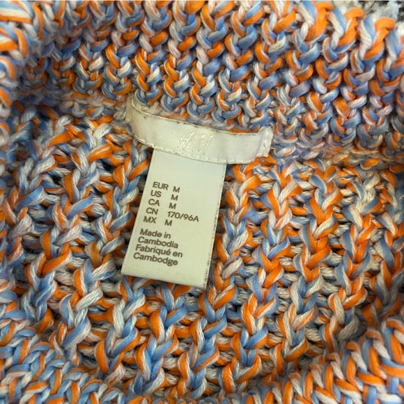 H&M Sweater Women's Sz S Pullover Crew Neck Chunky Knit Orange Blue - Picture 4 of 7